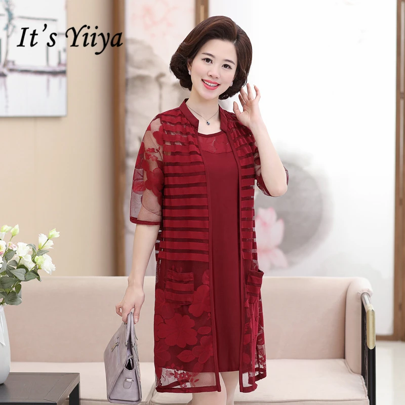 

It's Yiiya Mother of the Bride Dresses Plus Size 2 Piece Set Half Sleeve Fashion Designer Lace Mother Dress M059