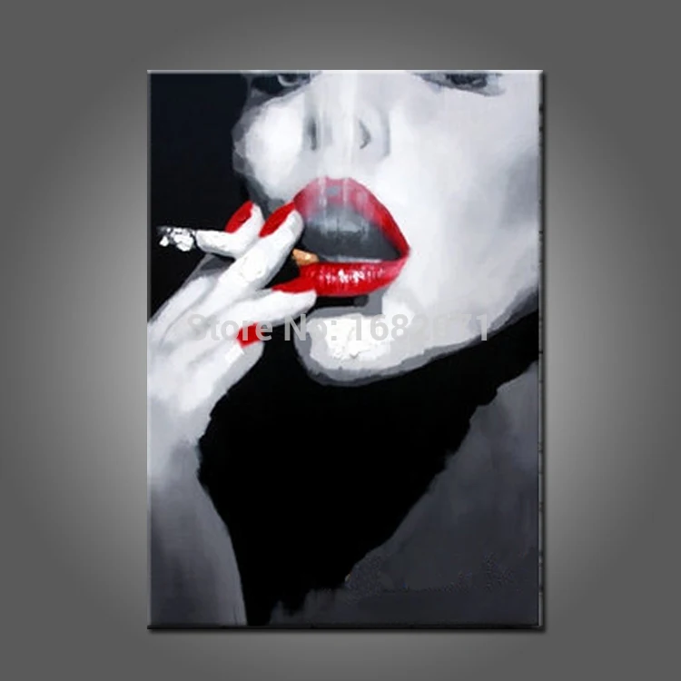 Hand Painted Abstract Design Sexy Lady Smoking Girl Oil Painting On