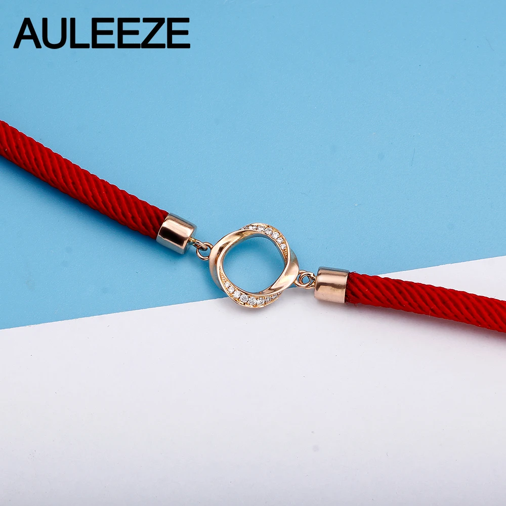 AULEEZE Simplicity 0,13 CTTW настоящий натуральный бриллиантовый браслет цельный 18 К 750 розовое золото красный Веревка Браслеты для женщин ювелирные украшения