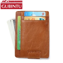 

GUBINTU RFID Blocking Genuine Cow Leather Wallets Men Leather Male money holder magnet magic money clip wallet with card ID Case