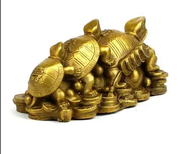 

4.2" Copper Feng Shui Fu lu shou Three Generation Turtles Crafts Drnaments