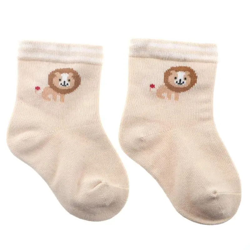 Детские хлопковые носки для мальчиков и девочек, осенне-зимние Носки с рисунком льва для детей 6-12 месяцев - Цвет: Бежевый