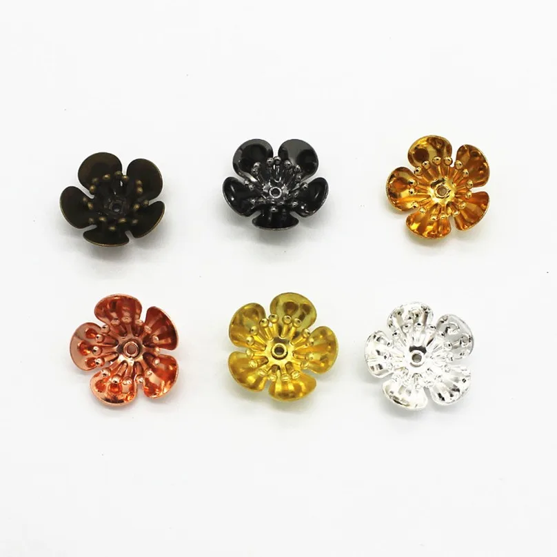 

30pcs 16mm*6mm 7 Colors Plated Copper Flowers Bead Caps Filigree Wraps Connectors Charm Findings For Jewelry Making