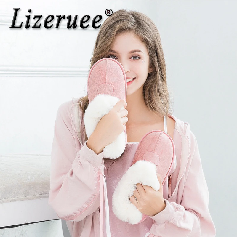 Lizeruee/новые женские зимние теплые меховые тапочки; мужские тапочки; хлопковые домашние тапочки для влюбленных овец; домашняя обувь из плюша; женская обувь