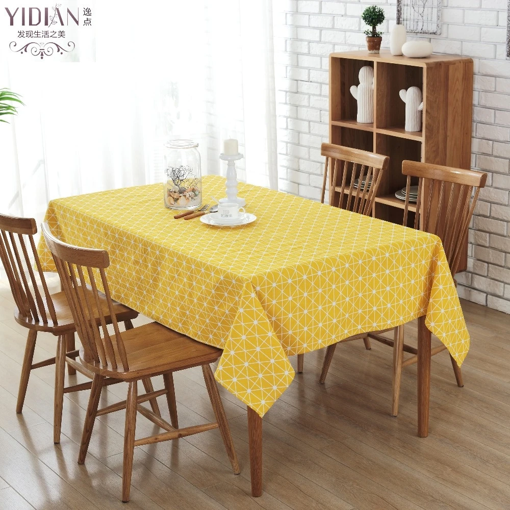 Yellow Grid Tablecloths Modern Simple Waterproof Table Cloth