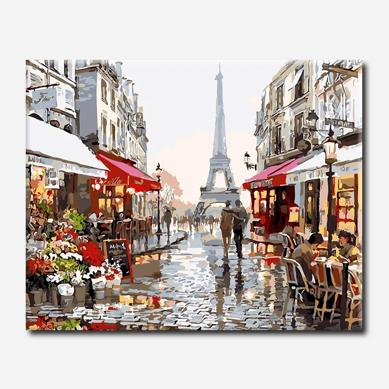 

DIY Paris Street Eiffel Tower Oil Painting Paint By Numbers Digital Hand-painted Living Room Office Decor New