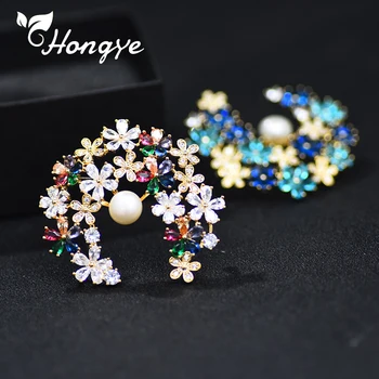 

Hongye 2 Colors Flower Brooch for Women Well-Made Natural Freshwater Pearl Brooch Pin Eco Friendly Copper Real Gold Dress Pins