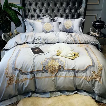 

Luxury Europe Diamond Embroidery Premium Bedding Set Egyptian Cotton Ultra Soft Duvet cover Flat Bed sheet set Queen King size