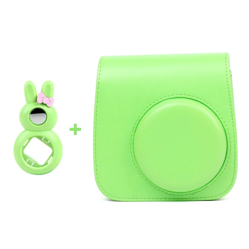 5 Colors Quality PU Leather Camera Case and Rabbit Close-Up Selfie Lens for Fujifilm Instax Mini 9/ Mini 8 Instant Film Camera