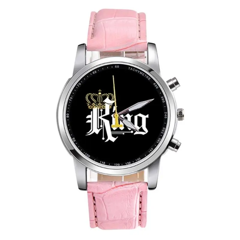 New King Queen Leather Watches Women Lovers Quartz Watch Men Brand Luxury Wristwatch Female Male Quartz Lover`s Watches