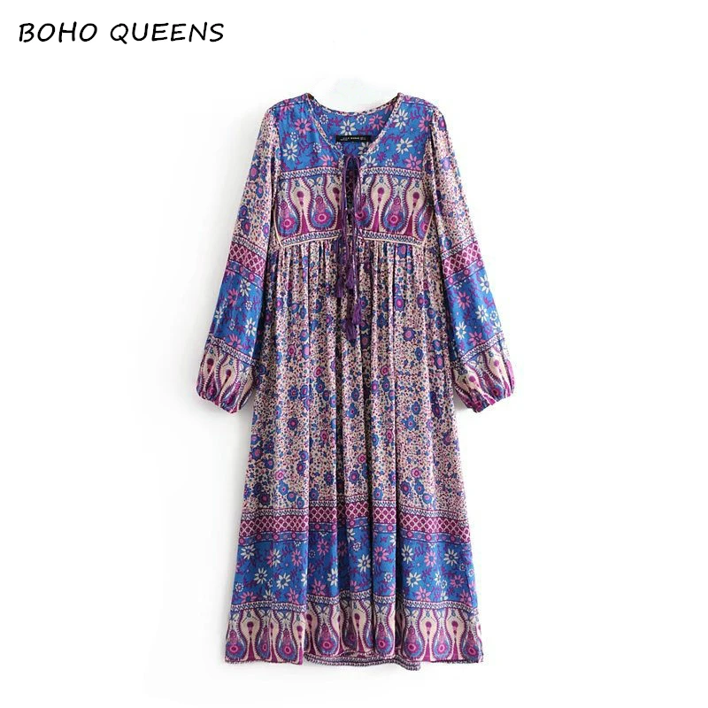 

Boho chic women elegant dress purple floral print beach long Bohemian dresses mid-calf dress Ladies Summer Boho dress vestidos