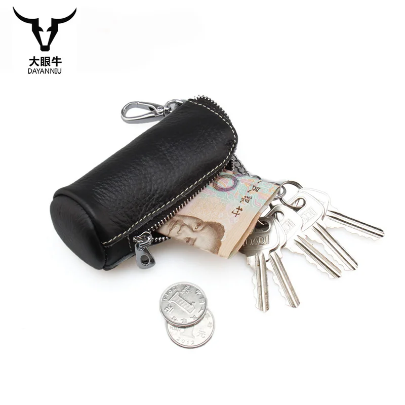 

Genuine Leather Car Key Holder For Men Business Key Wallet Housekeeper Keys Male Zipper Door Key Chain Organser Key Pouch Case