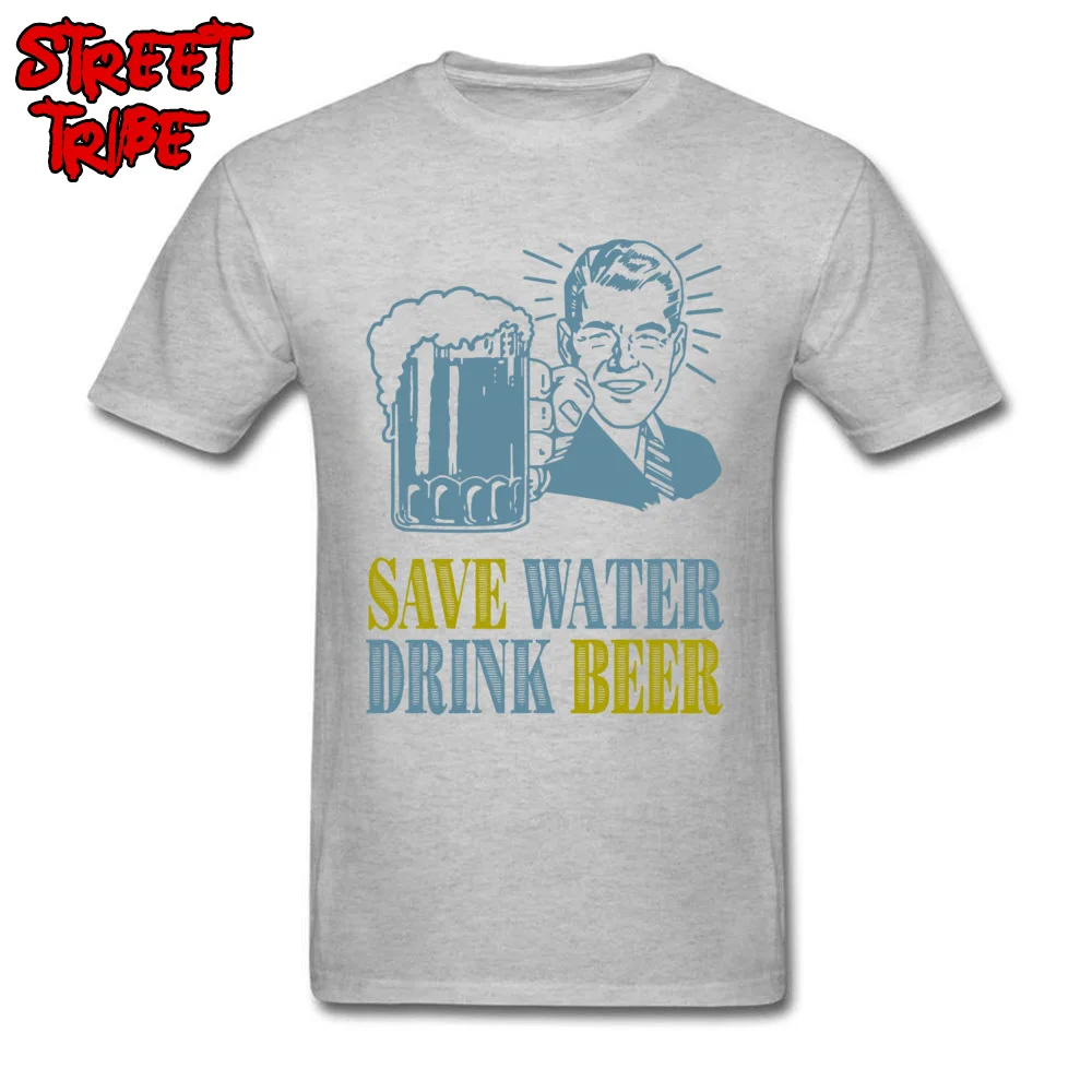 2018 Discount Personalized Custom Top T-shirts Round Collar 100% Cotton Mens T Shirt Short Sleeve ostern Day Custom T-shirts beer glasses alcoholic drink save water grey