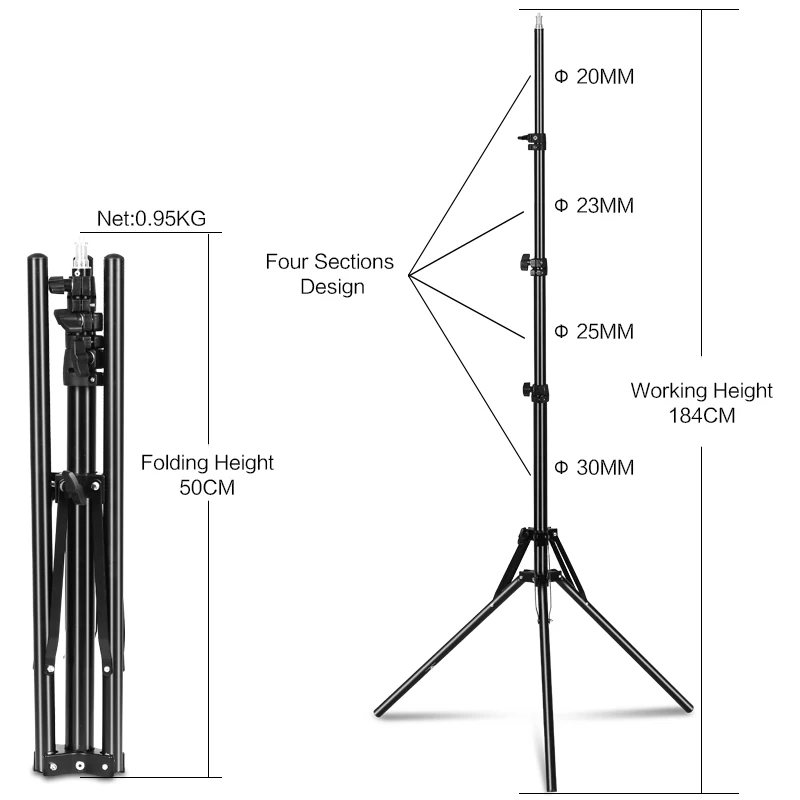 카메라 삼각대 스탠드 최대 6kg 수납 50CM, 사진 조명, 반사판, 소프트박스, 우산, 배경용, 184CM