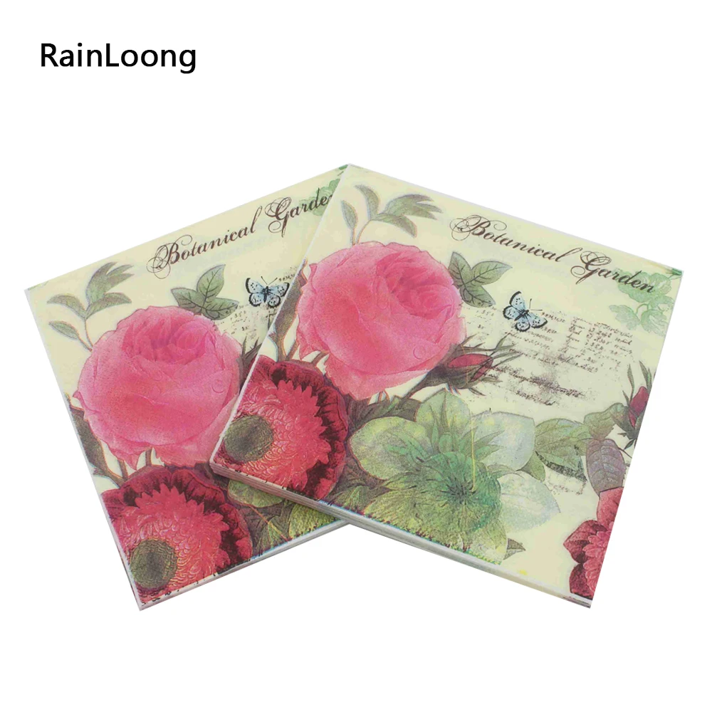 

[RainLoong] Flower Paper Napkin Para Festas & Party Valentine's Day Tissue Napkin Supply Decoration 33cm*33cm 20pcs/pack/lot