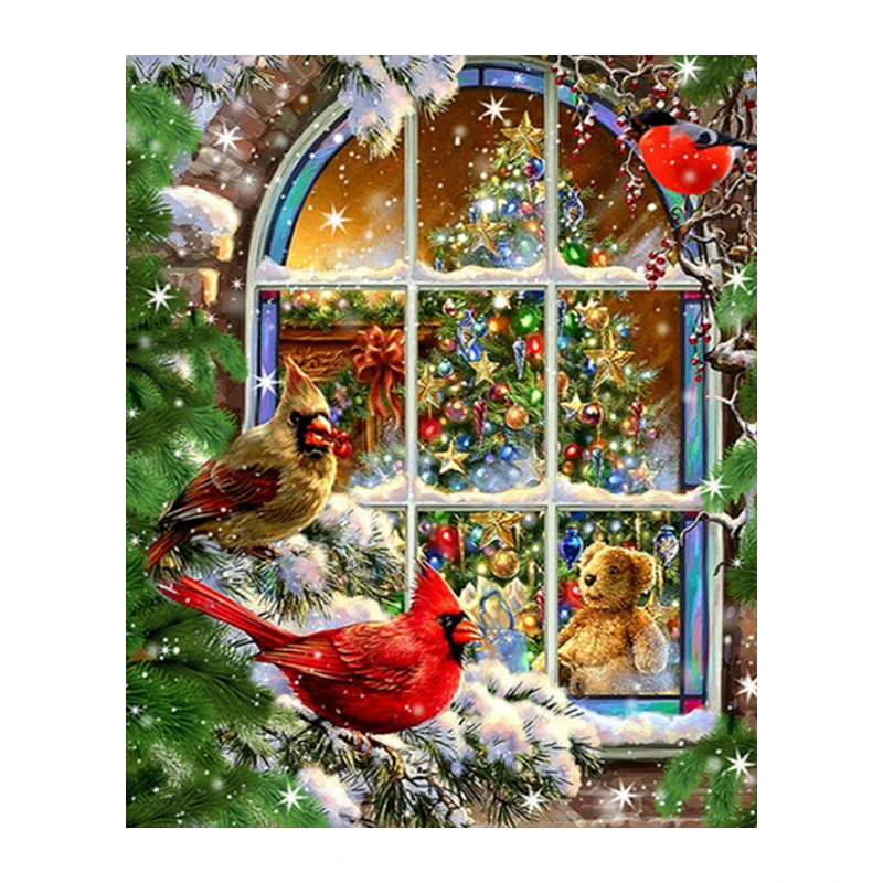 

Christmas tree Cardinals birds full rhinestone diy diamond painting cross stitch kit Resin 5d home decor needlework