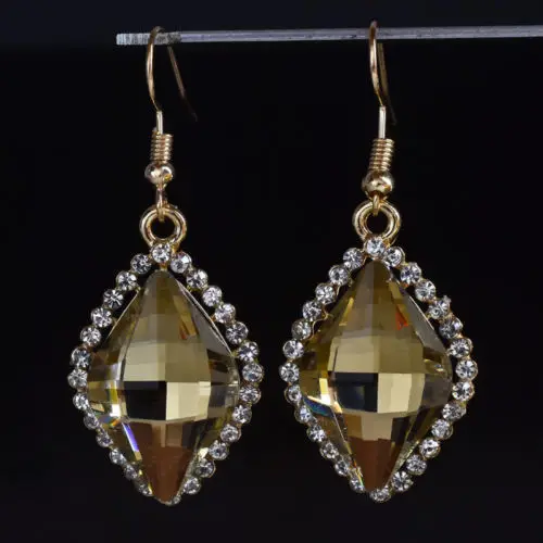 

0.91X0.59"Natural Yellow &CZ Golden Drop Earrings ED161