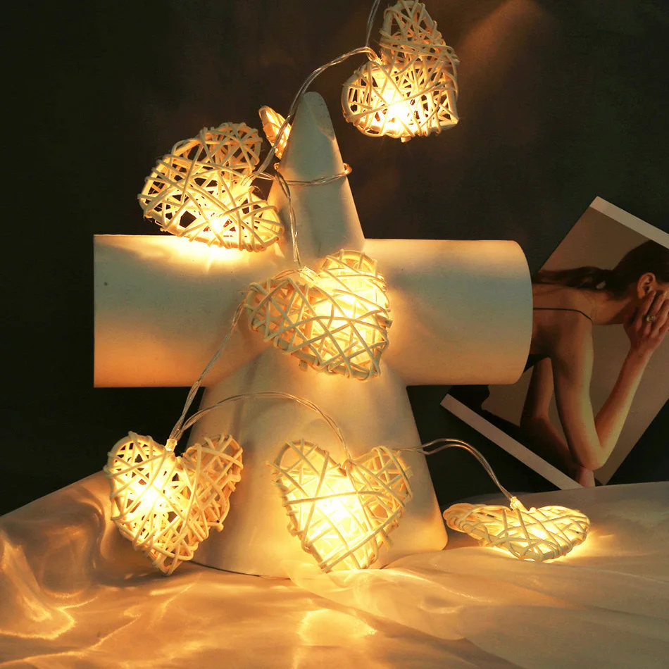 

Portable Handmade Rattan Heart Shaped Led String Light 4meter 20leds Powered By AA Battery,Valentine's Day Gift,Fairy Led Light