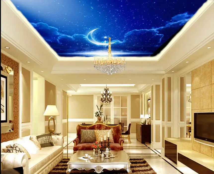 

Custom 3d mural wallpaper TV backdrop sofa Fantasy sky moon cloud ceiling 3d wallpaper living room Home Decoration