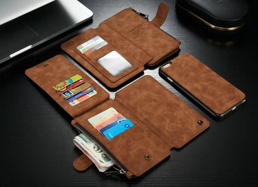 Чехол-бумажник для iPhone 8 7 6 6 S/Plus, многофункциональный держатель для карт 14, Винтажный чехол из натуральной кожи на молнии для телефона, Магнитный чехол