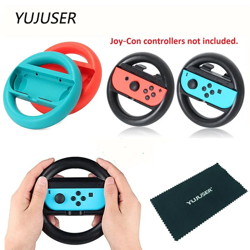 YUJUSER, 2 шт., переключатель, левый и правый, Joy-Con, ручка рулевого колеса, контроллер nintendo, чехол с салфеткой для очистки