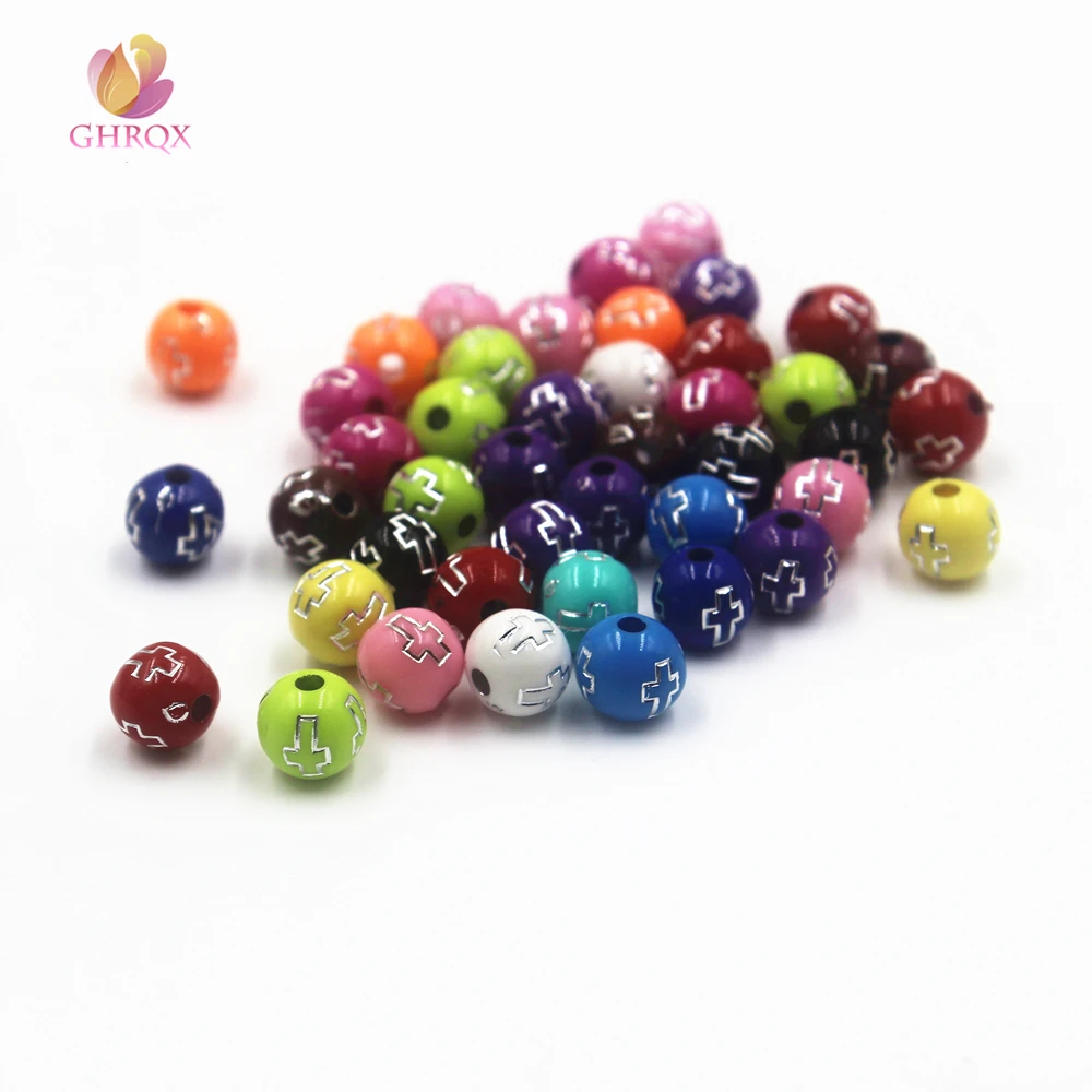 

Mixed Colors 8mm 10 mm Acrylic Beads Round Cross Pattern Colorful Spacer Beads Fit Jewelry Baby DIY making