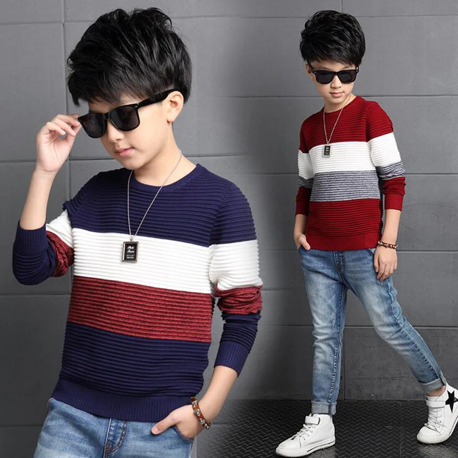 Kids Sweater Boys Sweaters tee Clothes O Neck long Sleeves stripes woolen sweater Autumn Winter Fashion
