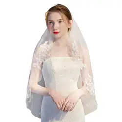 1,5 м Однослойная женская короткая свадебная вуаль из сетчатой ткани с вышивкой, цветочное кружево, пэчворк, блестящие стразы, свадебная