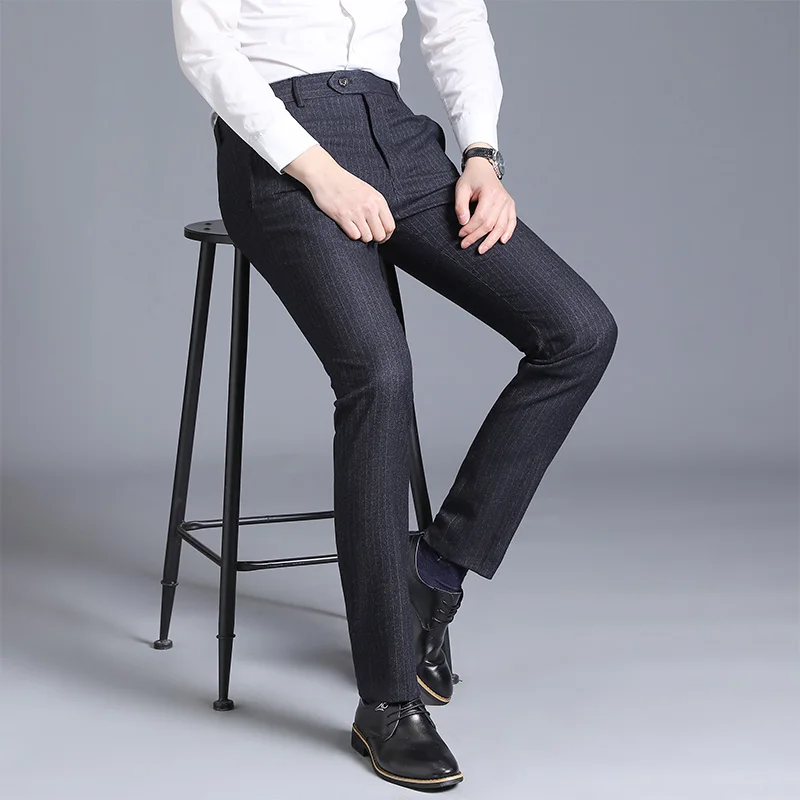 Для мужчин Slim Fit костюм брюки формальные свадебные Бизнес прямые Штаны мужские брюки серый деловая модельная одежда Штаны Для мужчин Pantalon Hombre 29-38