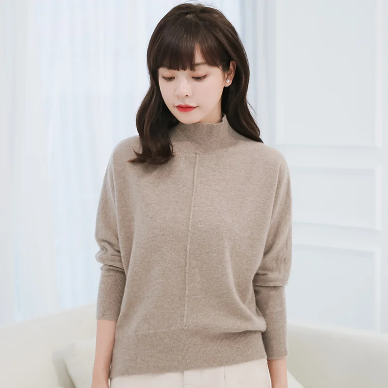 

High Quality Loose Style Women Sweater 100% Pure Cashmere Knitted Pullover Winter Fashion Turtleneck Jumper Female Clothes Tops