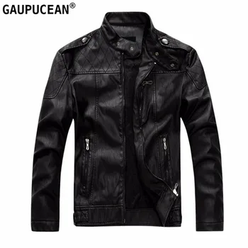 

Men PU Jacket European Size Winter Fleece Thick Warm Plaid Clothing Male Black Stand Collar Fashion Zippers Man Leather Jackets