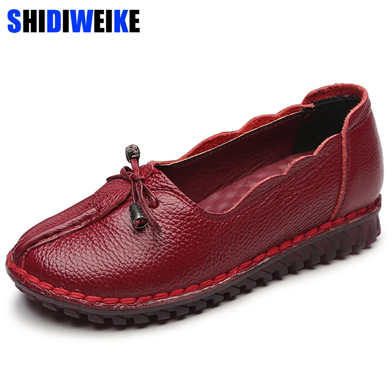 

2019 Summer Genuine Leather Mother Shoes New Fashion Solid Ladies Round Toe Comforable Loafers Casual Women Shoes m977