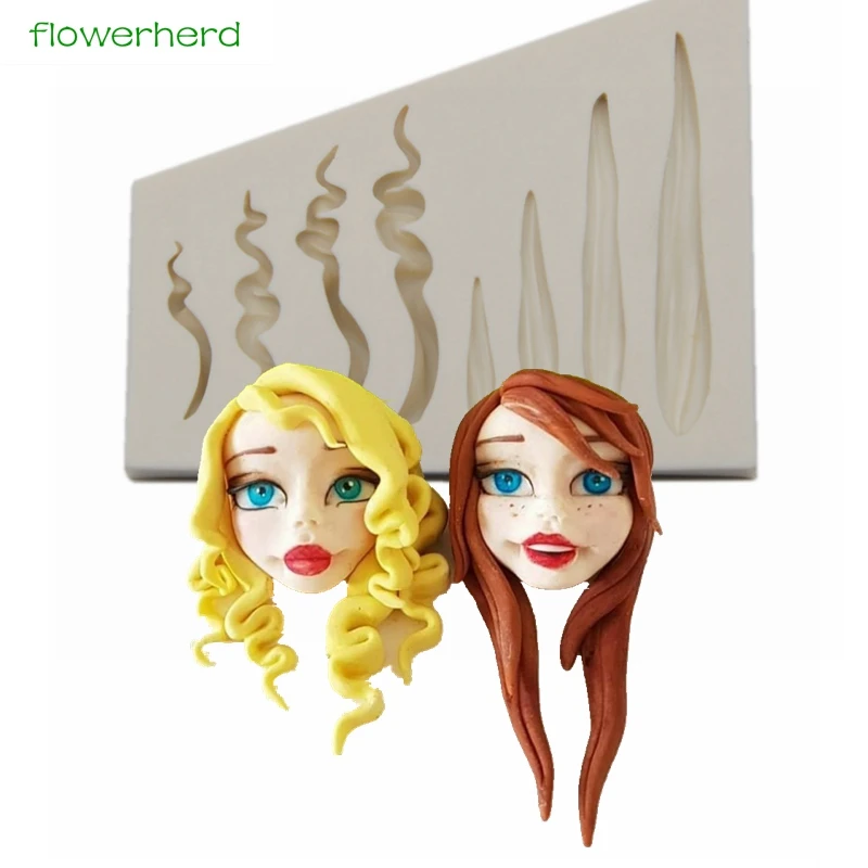 Moule 3d A Cheveux De Poupee Bricolage Visage De Bebe Fondant Outils De Decoration De Gateau Moule A Chocolat En Silicone Outil De Cuisson Personnalise Aliexpress