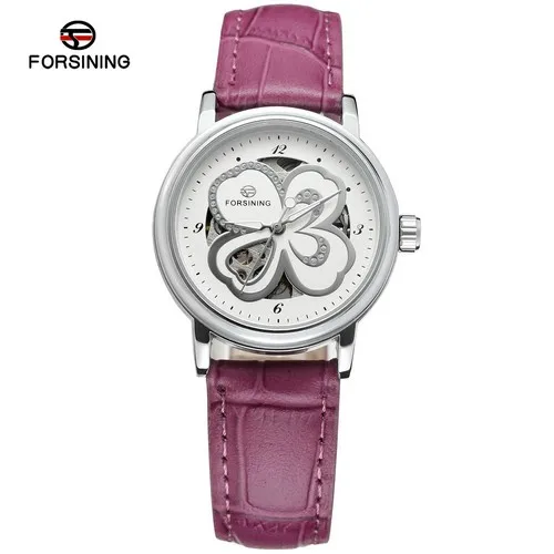 Relojes Mujer часы Forsining для женщин известный бренд красные кожаные автоматические часы женские механические часы Relogio Feminino часы - Цвет: Purple