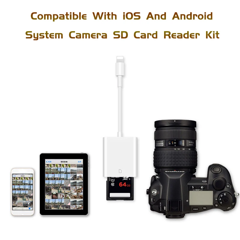 Combo SD Card Reader Digital Camera Kit 256G Support OTG Adapter Cable For iPhone iOS 9.2-Newest iPad Android Device Needn't APP