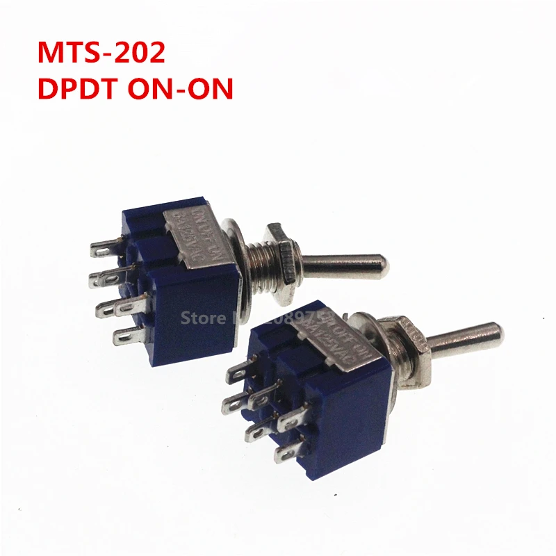 

10PCS MTS-202 6Pin DPDT ON-ON Mini Toggle Switch 6A 125VAC Mini Switches BULE