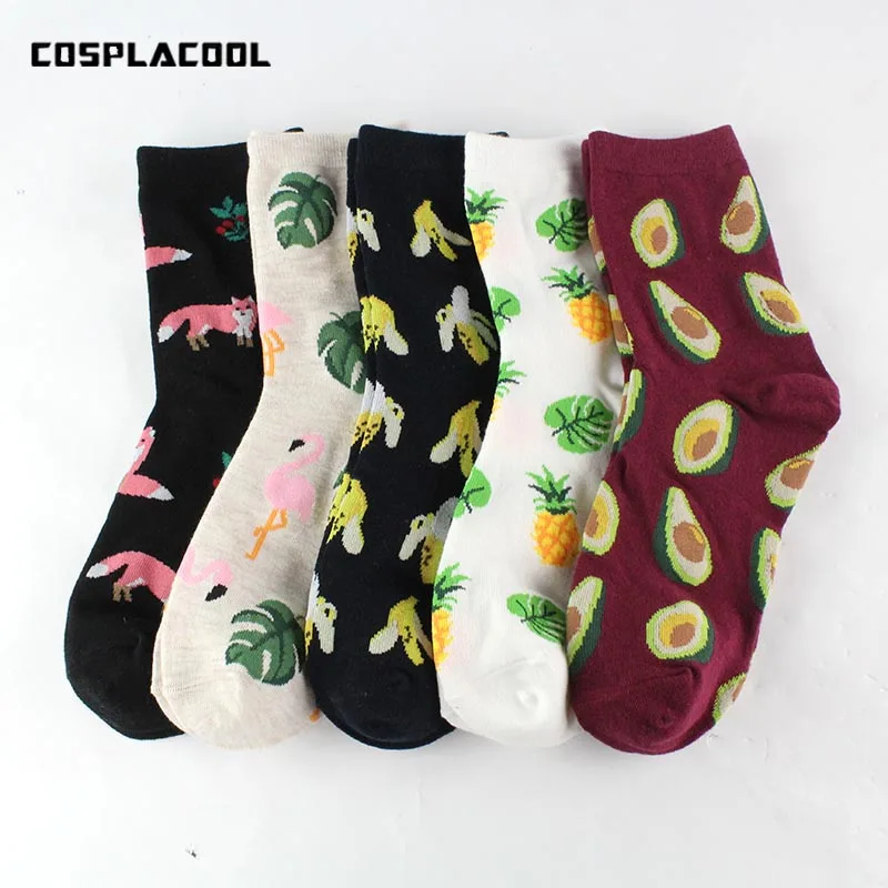 

[COSPLACOOL]Harajuku Cute Flamingos/Avocado/Pineapple Novelty Socks Women Kawaii Animal Fruit Socks Plant Funny Calcetines Mujer