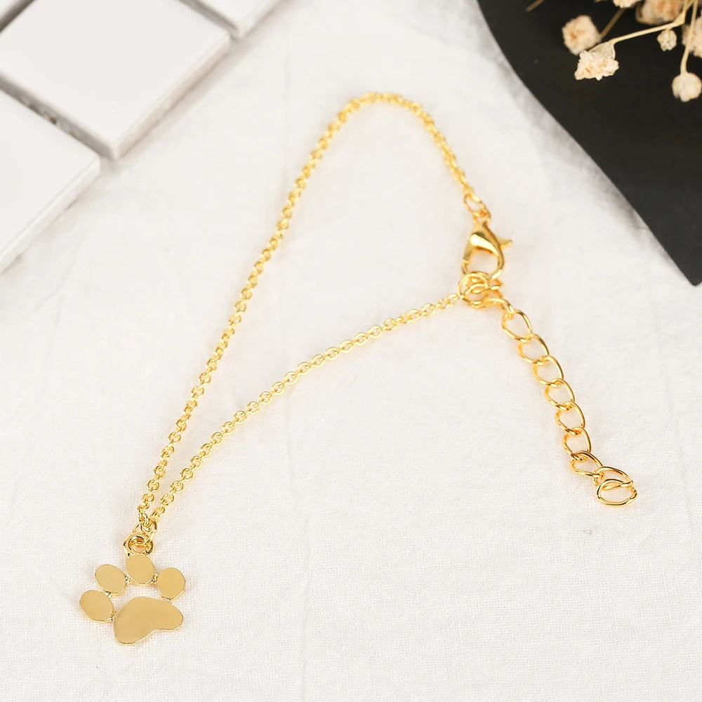 Golden Silver Cat Dog Paw Pendant Bracelet Women Simple Printing Cute Wrist Chain Casual Student Loli Bangles (6)