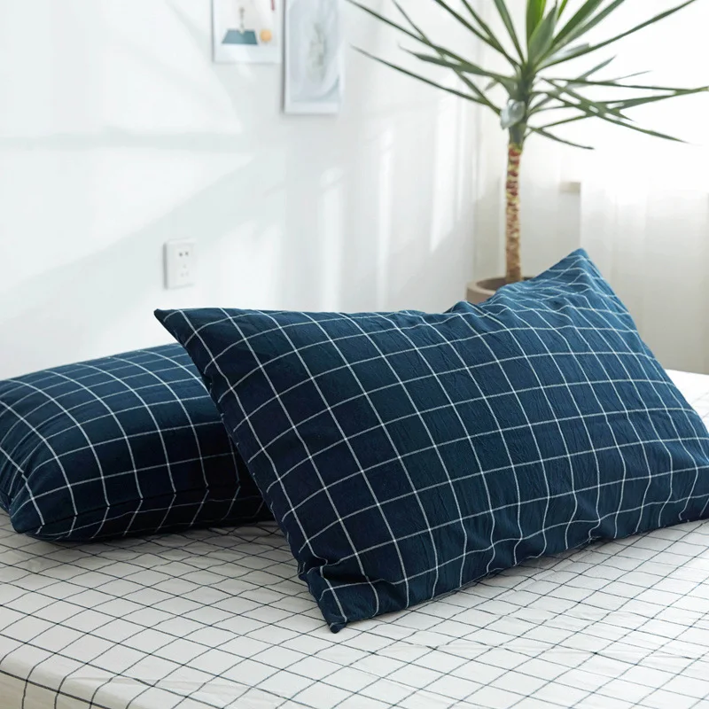 

100% Cotton Plaid pillowcase Solid color envelope pillowcase bedding Quality home bedroom Hotel dorm room pillowcase 1PC 48x74cm