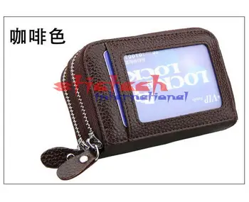 

by dhl or ems 50pcs practical Mini Leather Wallet Bank/Name Card Holder Double Zipper Credit Card Holders ID Card Case Purses