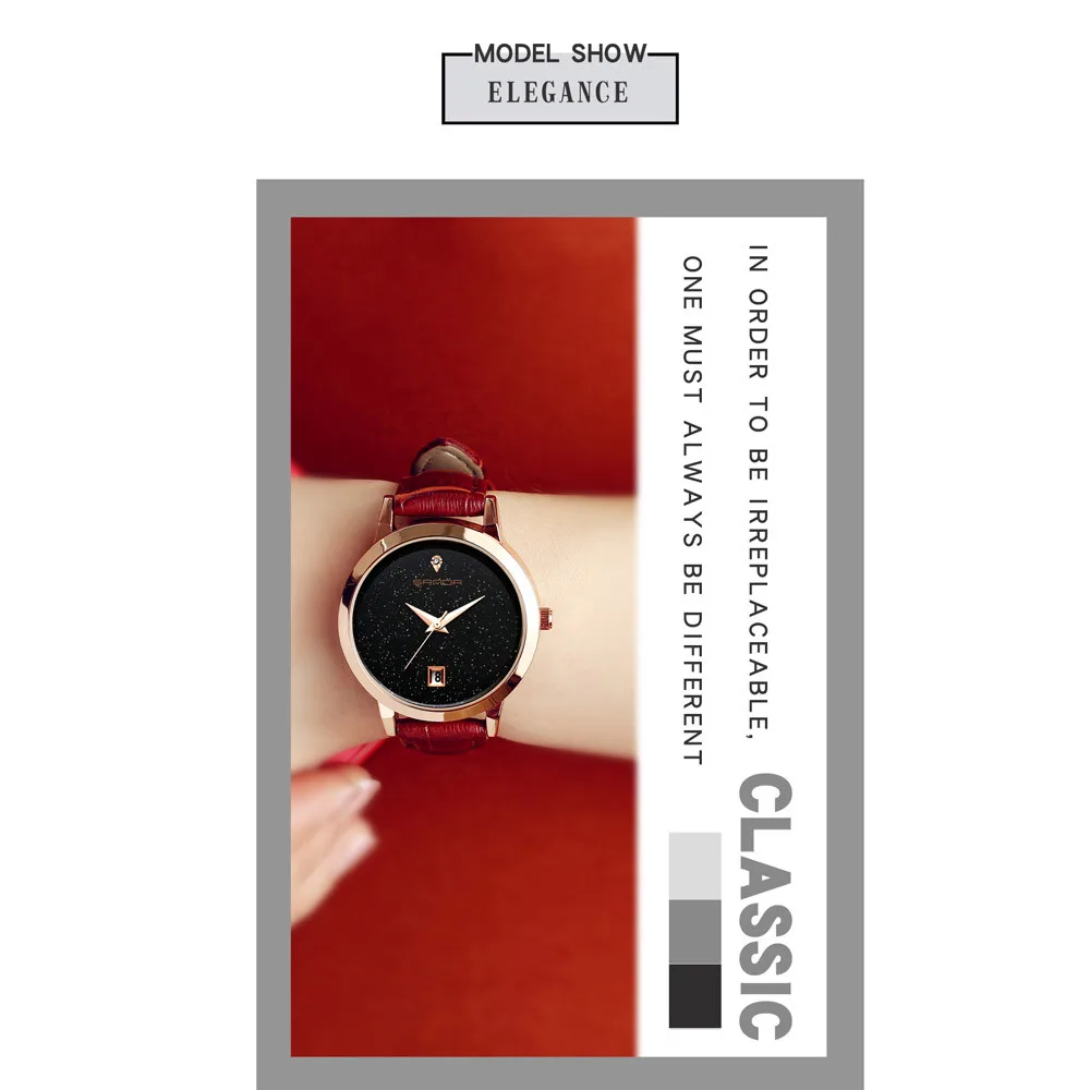 2018SANDA модные часы со звездным циферблатом Роскошные модные часы с кожаным ремешком аналоговые кварцевые круглые наручные часы женские часы-браслет