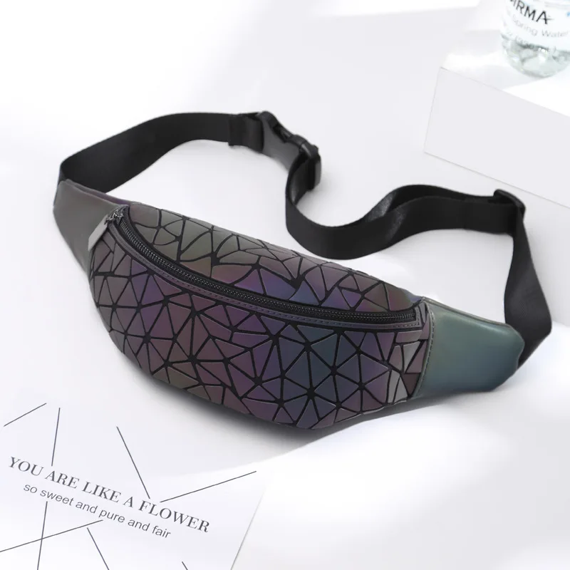 

2018 Fashion Luminous Waist Bags Women Waist Fanny Packs Belt Bag Luxury Brand Leather Chest Handbag Geometry Waist Packs