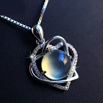 

LI JIN 925 Sterling Silver Necklace female fashion jewelry silver jewelry pendant heart Chalcedony