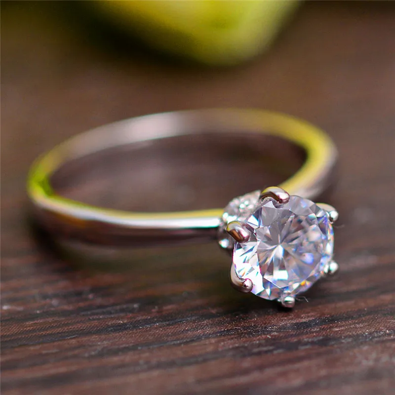 

Cute Female Crystal White Round Ring 100% Real 925 Sterling Silver Wedding Rings For Women Boho Love Promise Engagement Ring