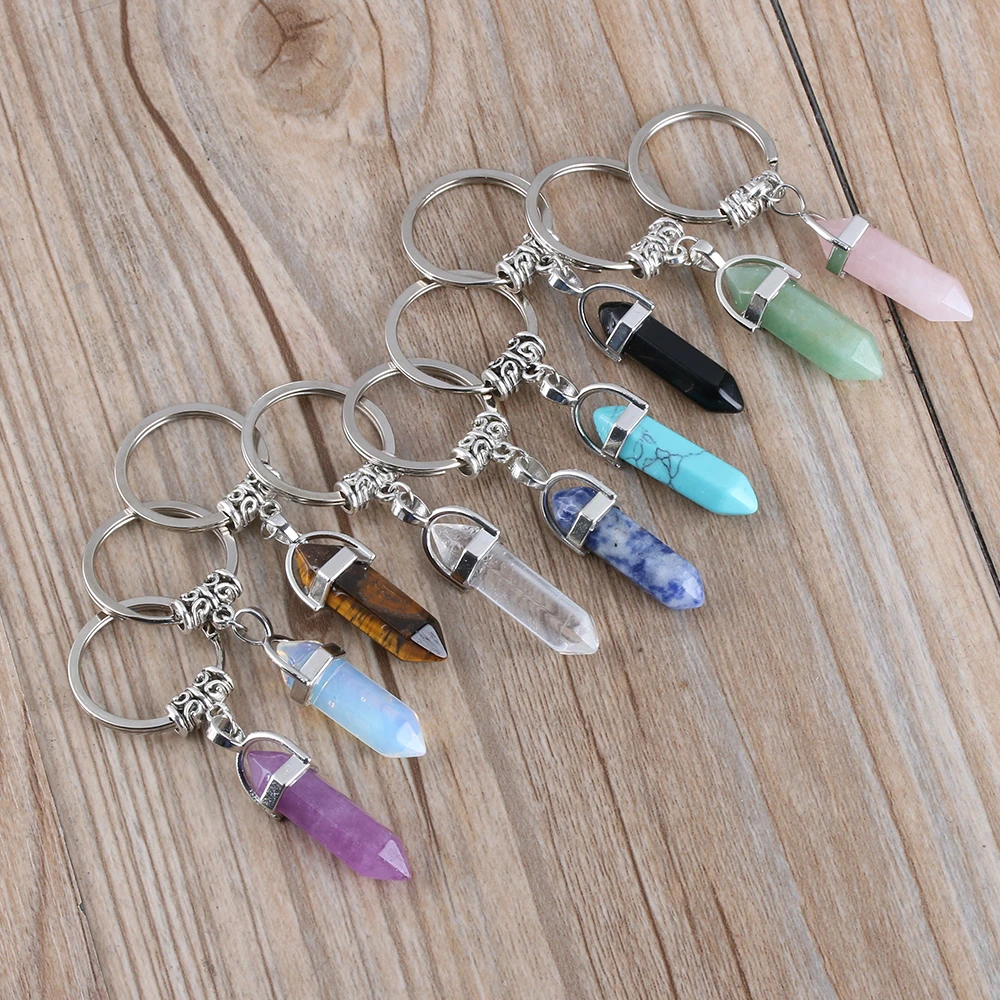 

Antique Retro Natural Quartz Opal Stone Pendant Keychain Geometric Crystal Unisex Key Rings For Bag Car Pendant Drop Shipping