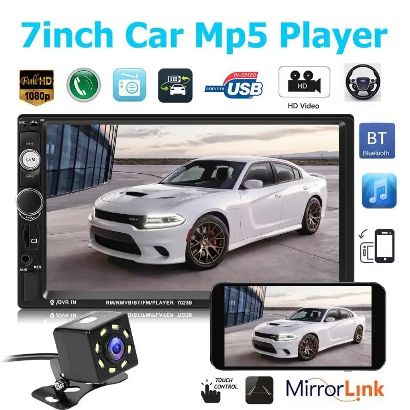 

7023B Car Stereo Bluetooth Mirror Link 2 din Car Radio Autoradio 7'' Multimedia Player Head Unit FM/TF/USB Rearview Camera