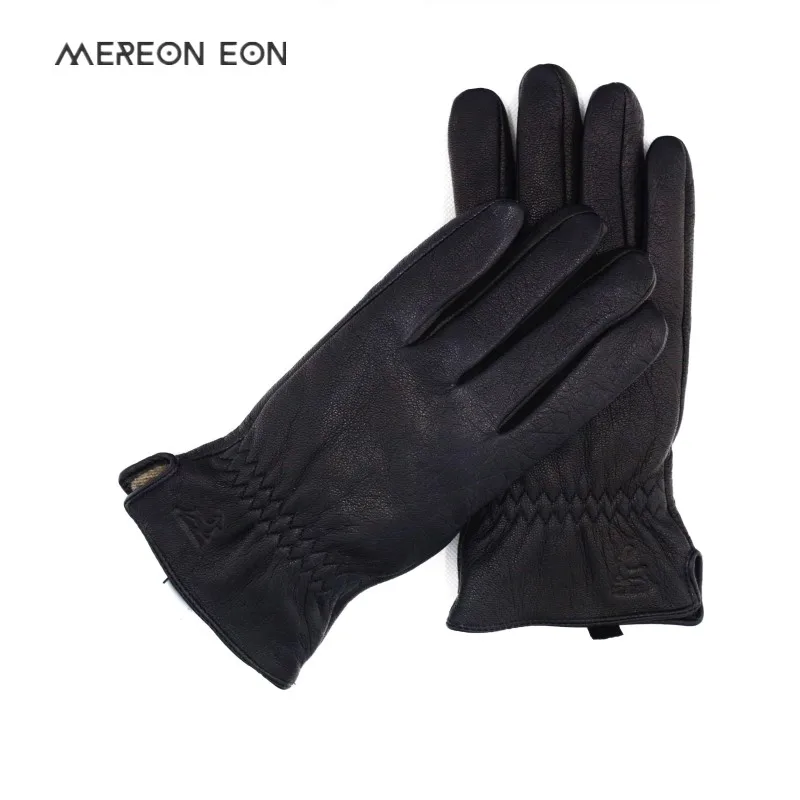 Для мужчин из искусственной замши узор Перчатки натуральная шерсть кожа Перчатки 2018 черные зимние теплые открытый ветрозащитный холодной