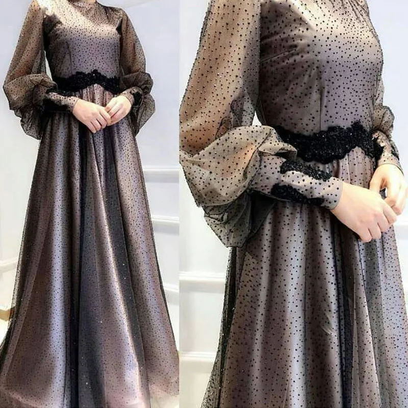 Muslim 2019 Points Black Champagne Evening Dresses Long Sleeve Lace Prom Dress Formal Gowns Elegant For Women YW8023 Muslim 2019 Points Black Champagne Evening Dresses Long Sleeve Lace Prom Dress Formal Gowns Elegant For Women YW8023