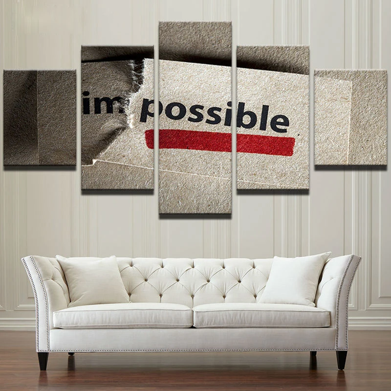 Oil Canvas Painting Picture Wall Art Frame Home Decor 5 Panel Inspirational Quotations Im Possible Modern Printing Poster |