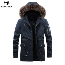 KENNTRICE Брендовое новое зимнее пальто мужские парки толстый теплый меховой воротник с капюшоном длинный плащ зимняя куртка для мужчин